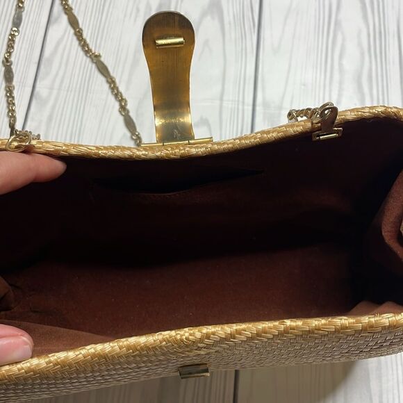 Vintage MCM Woven Hardbody purse with Gold Tone chain cross body or shoulder - Picture 6 of 9